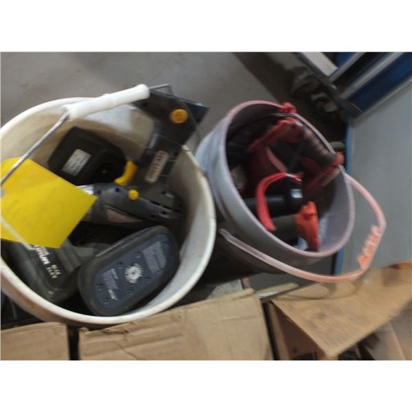 2 Buckets Of Assorted Drills & Batteries