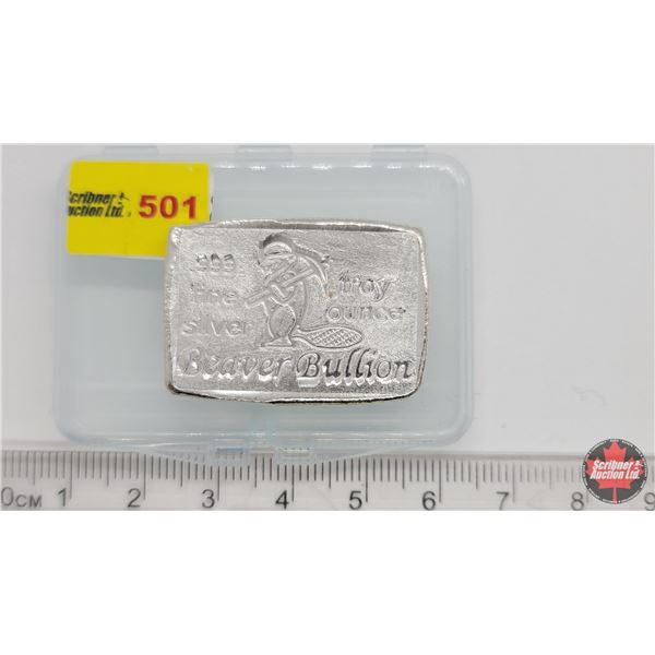 Beaver Bullion 1 Troy Ounce .999 Fine Silver Bar (SEE PICS!)