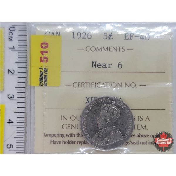 Canada Five Cent 1926 Near 6 (ICCS Cert: EF-40) (SEE PICS!)