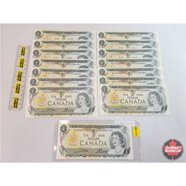 Canada $1 Bills 1973 (15) : Crow/Bouey ~ Variety Serial #'s (See Pics for Varieties, Conditions, Ser