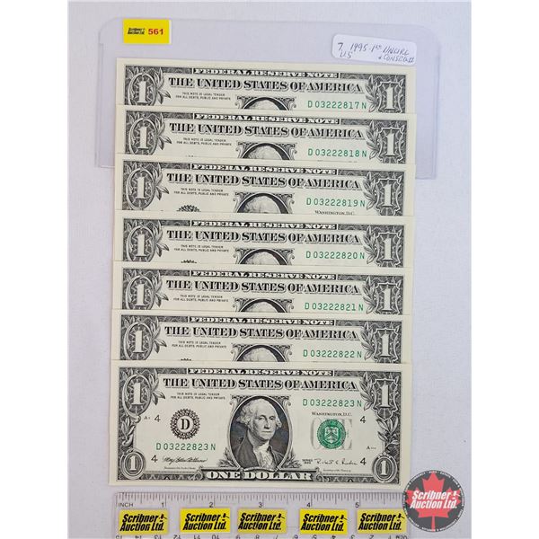 United States $1 Bills 1995 (7 Consecutive) : #D03222817N - 823N (See Pics for Varieties, Conditions