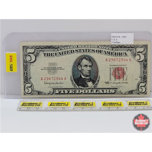 United States $5 Bill 1963 Red Seal : #A29672944A (See Pics for ...
