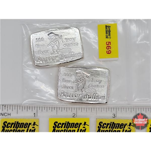 (2) Beaver Bullion 1 Troy Ounce .999 Fine Silver Bars (SEE PICS!)