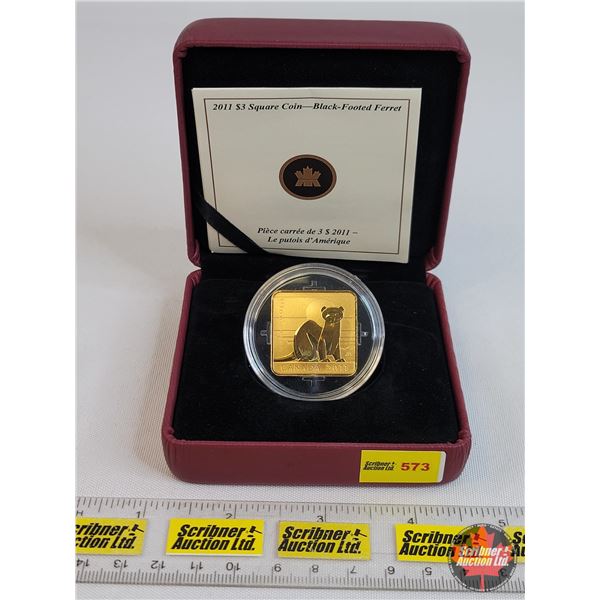 RCM 2011 $3 Square Coin : Black-Footed Ferret (92.5% Gold Plated) (SEE PICS!)