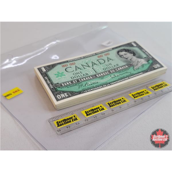 Canada $1 Bills (100) Centennial 1867-1967 : Beattie/Rasminsky (No S/N#'s) (See Pics
