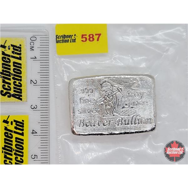Beaver Bullion 2 Troy Ounce .999 Fine Silver Bar (SEE PICS!)