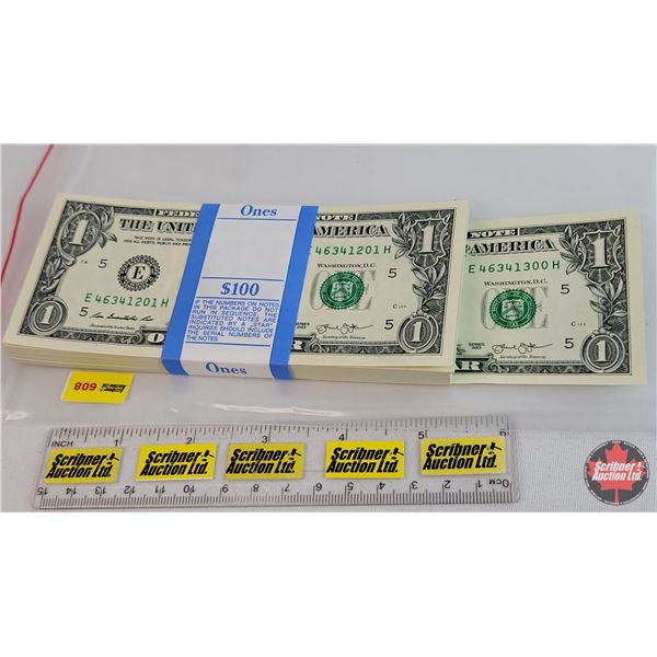 United States $1 Bills 2013 (100 Consecutive / UNC / Orig Bank Wrap) : #E46341201H-300H (See Pics fo