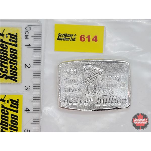 Beaver Bullion 1 Troy Ounce .999 Fine Silver Bar (SEE PICS!)