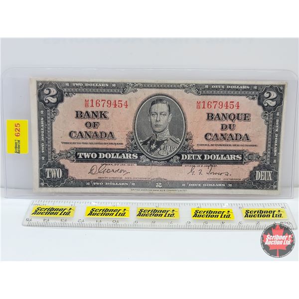Bank of Canada $2 Bill 1937 : Gordon/Towers #MB1679454 (See Pics for Varieties, Conditions, Serial N