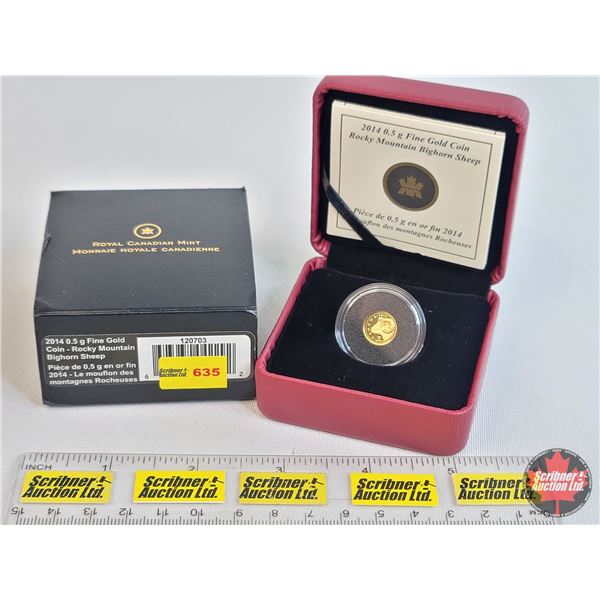 RCM 0.5g Fine Gold Coin - 25 Cents 2014 : Rocky Mountain Bighorn Sheep (99.99% Fine Gold) (SEE PICS!