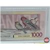Image 6 : Canada $1000 Bill "Bird Series" 1988 : Bonin/Thiessen #EKA1988309 (See Pics for Varieties, Condition