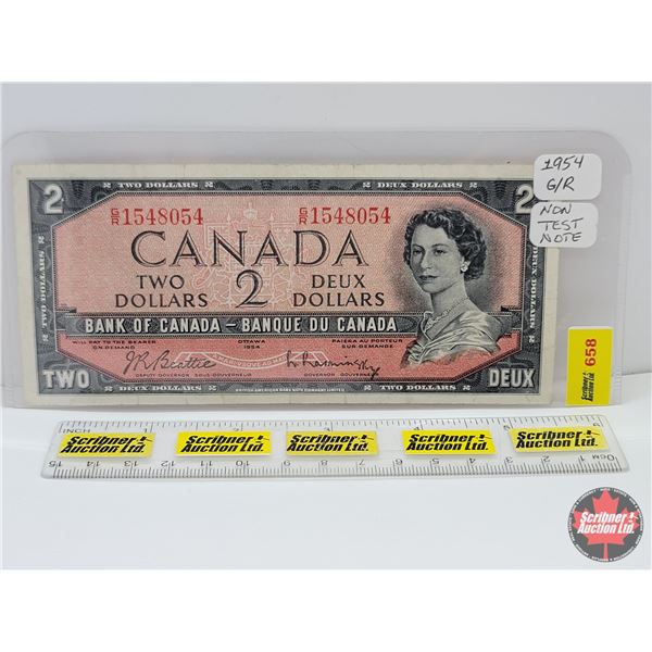 Canada $2 Bill 1954 : Beattie/Rasminsky #GR1548054 (See Pics for Varieties, Conditions, Serial Numbe