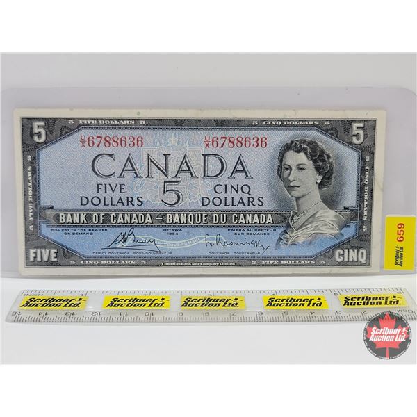 Canada $5 Bill 1954 : Bouey/Rasminsky #UX6788636 (See Pics for Varieties, Conditions, Serial Numbers
