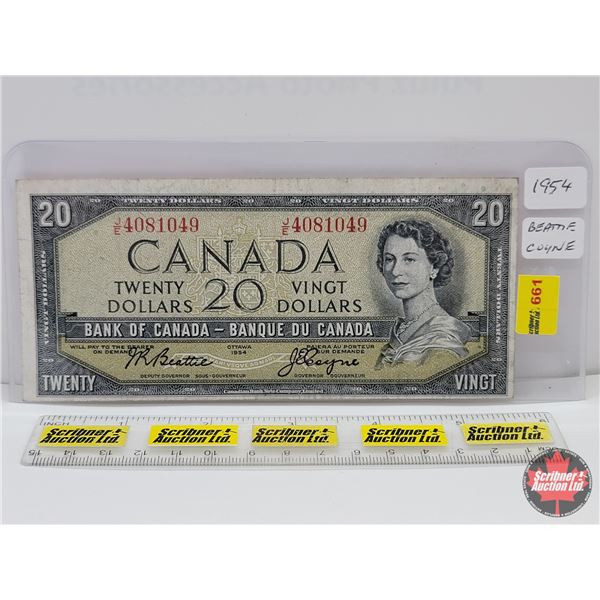 Canada $20 Bill 1954 : Beattie/Coyne #JE4081049 (See Pics for Varieties, Conditions, Serial Numbers 