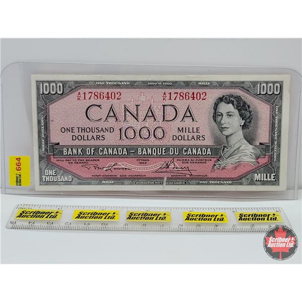 Canada $1000 Bill 1954 : Lawson/Bouey #AK1786402 (See Pics for Varieties, Conditions, Serial Numbers