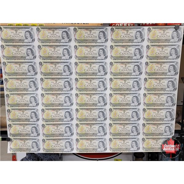 Canada $1 Bills 1973 : 5x8 Uncut Sheet (Rolled in Tube) (See Pics for Varieties, Conditions, Denomin