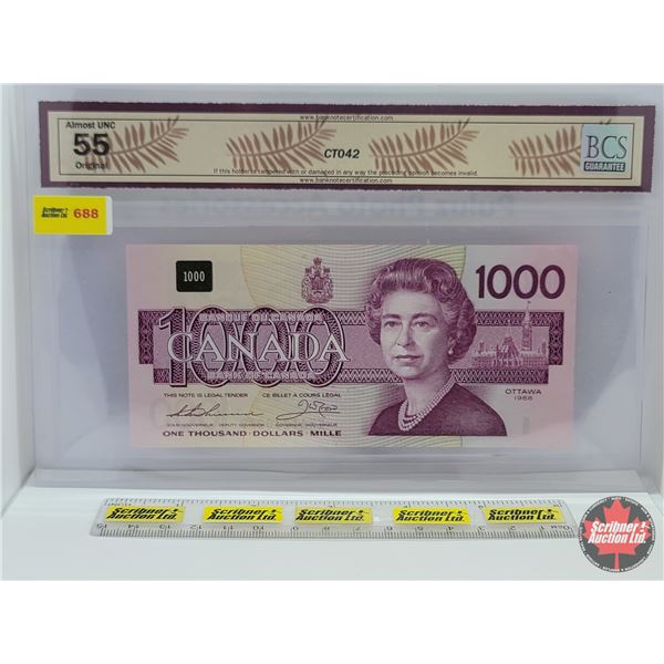 Canada $1000 Bill 1988 "Bird Series" : Thiessen/Crow #EKA1230272 (BCS Cert : Almost UNC 55 Original)