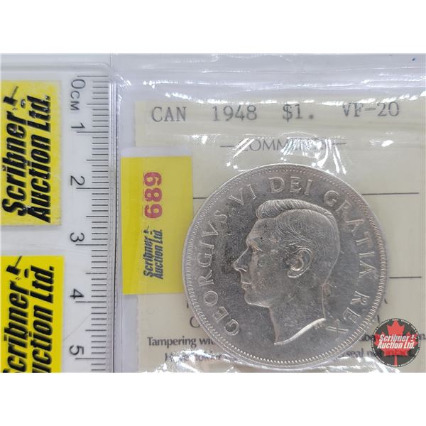 Canada Dollar 1948 (ICCS Cert : VF-20) (SEE PICS!)