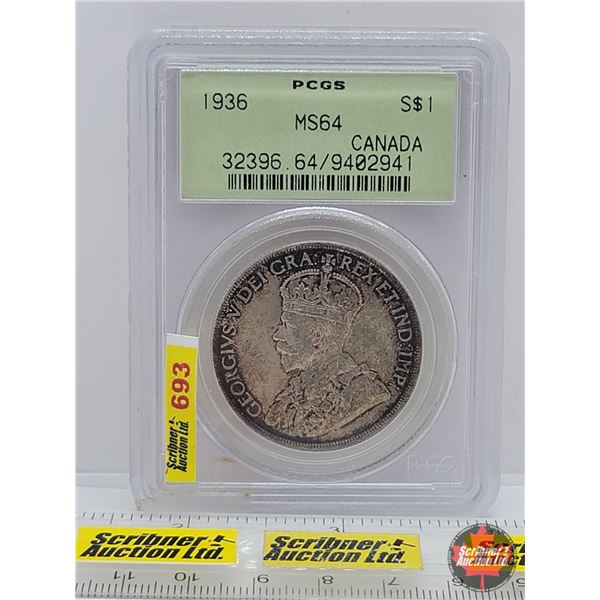 Canada Dollar 1936 (PCGS Cert: MS64) (SEE PICS!)