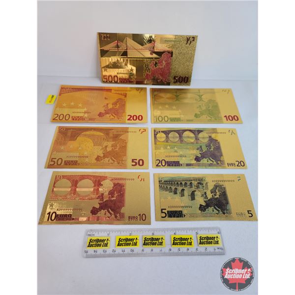 Euro Gold Foil Novelty Bank Notes (7) (SEE PICS!)