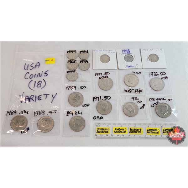 USA Coins - Variety (18) : - (10) Half Dollars 1970's/80's - (5) Quarter Dollars 1965; 1979; 1994; 1