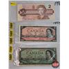 Image 1 : Canada Bills (3):  - $1 Bill : 1954 Beattie/Coyne #LL8830766 - $2 Bill : 1954 Lawson/Bouey #VG328075