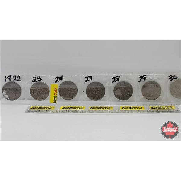 Canada Five Cents - Strip of (7) 1922; 1923; 1924; 1927; 1928; 1929; 1930 (SEE PICS!)