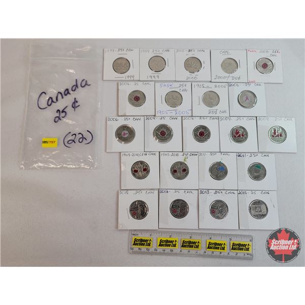 Canada Twenty Five Cent (22) Color & Non-Color : Variety Intermittent 1999 - 2015 (SEE PICS!)