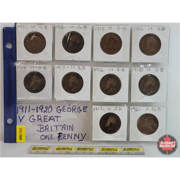 Great Britain - One Penny (10): 1911; 1912; 1913; 1914; 1915; 1916; 1917; 1918; 1919; 1920 (SEE PICS