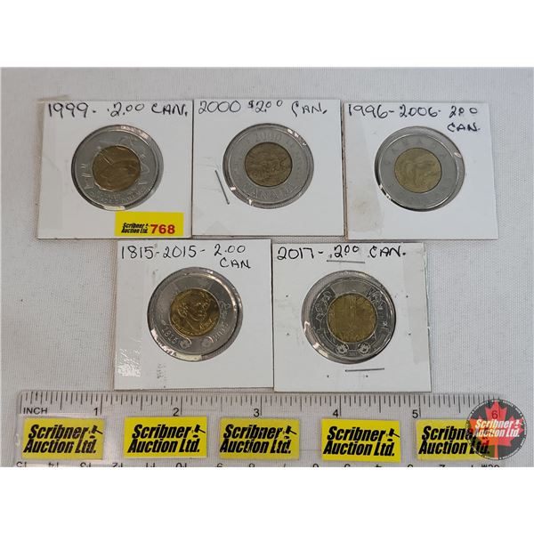 Canada Two Dollars "Toonies" (5): 1999; 2000; 2006; 2015; 2017 (SEE PICS!)