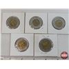 Image 2 : Canada Two Dollars "Toonies" (5): 1999; 2000; 2006; 2015; 2017 (SEE PICS!)