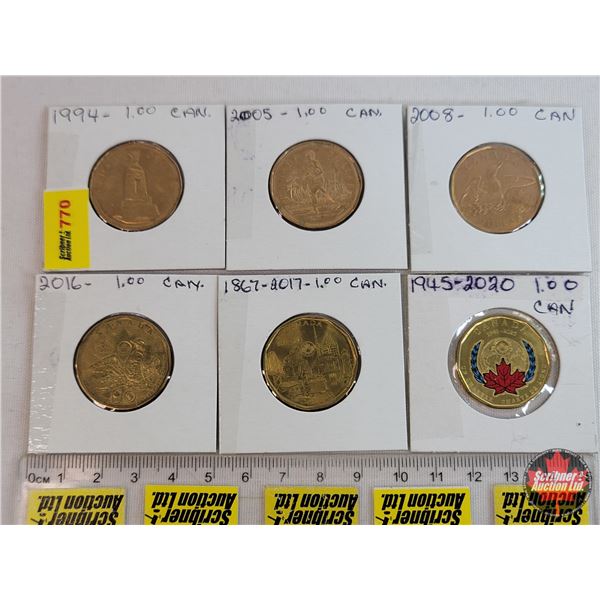 Canada One Dollars "Loonies" (6): 1994; 2005; 2008; 2016; 2017; 2020 Color (SEE PICS!)