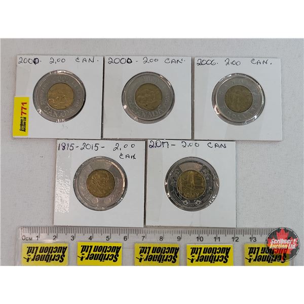 Canada Two Dollars "Toonies" (5): 2000; 2000; 2006; 2015; 2017 (SEE PICS!)