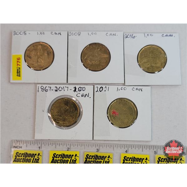 Canada One Dollars "Loonies" (5): 2005; 2008; 2016; 2017; 2021 (SEE PICS!)