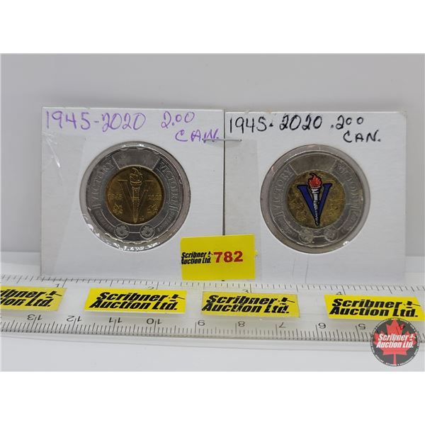 Canada Two Dollars "Toonies" (2): 2020 Victory Non-Color; 2020 Victory Color (SEE PICS!)