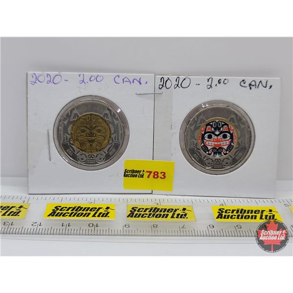 Canada Two Dollars "Toonies" (2): 2020 Bill Reid Non-Color; 2020 Bill Reid Color (SEE PICS!)