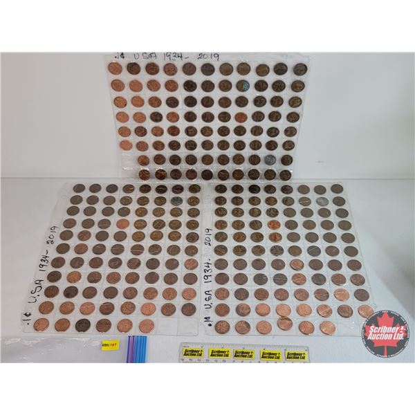 USA Pennies (3 Sheets of 86 each = 258 Coins) : All Sheets ~ 1934 - 2019 (SEE PICS!)