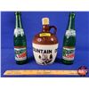 Image 1 : Mountain Dew Collector Trio : 2 Bottles & Crock Jug "Not Over 20 Minutes Old" (Tallest Bottle 9-1/2"