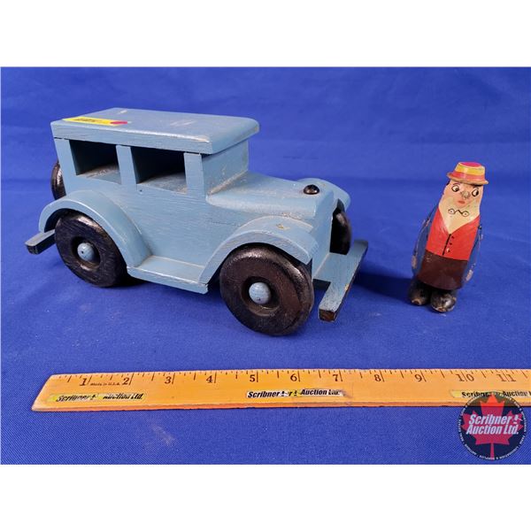 Wooden Toys : Car & Man (Car Measures: 5-1/4"H x 11"W x 4-1/2"D) (SEE PICS!)