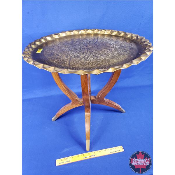 Vintage Moroccan Boho Brass Cocktail Table (17"H x 20-1/4"Dia) (SEE PICS!)