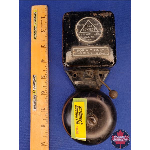"1872 Edwards 510" Bell ~ Cast Iron Wall Mount (Fire Alarm / Boxing) (8"H x 3"W x 1-1/2"D) (SEE PICS