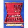 Image 1 : Variety Silverware / Cutlery in Wood Storage Chest (Chest Measures: 3-1/4"H x 14-3/4"W x 10-3/4"D) (