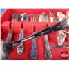 Image 4 : Variety Silverware / Cutlery in Wood Storage Chest (Chest Measures: 3-1/4"H x 14-3/4"W x 10-3/4"D) (