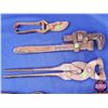 Image 3 : Variety Vintage Hand Tools (4): Pipe Wrench; Hand drill; Hedge Sheers; Hoof Trimmers (Drill 19-3/4")