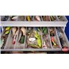 Image 4 : Tackle Box with Contents (Lures; Reels; Line Weights; etc!) (Box Measures: 8"H x 15"W x 8"D) (SEE PI