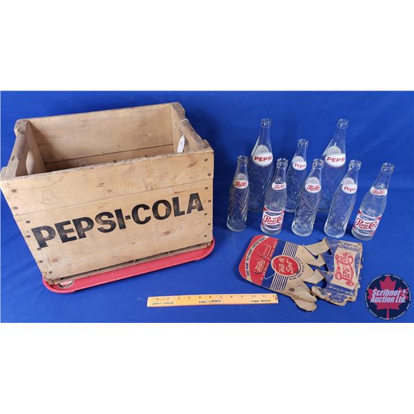 Pepsi-Cola Collector Combo: - Double Dot ~ Cardboard Bottle Carrier "Pepsi:Cola" "Hits the Spot" - W