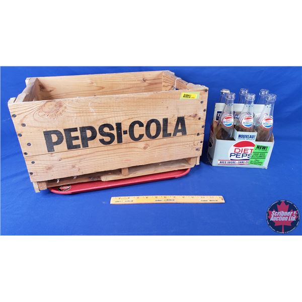 Pepsi-Cola Collector Combo: - Wood Crate : York Beverages 1968 (10"H x 19-1/4"W x 11-3/4"D) - Diet P