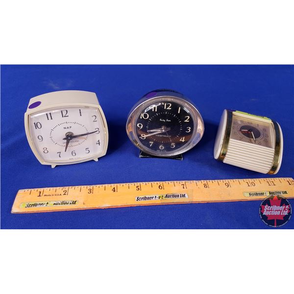 Vintage Alarm Clock Trio (NAP; Baby Ben Westclox; Westclox) (SEE PICS!)