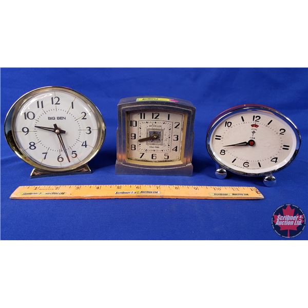 Vintage Alarm Clock Trio (Big Ben; Westclox & Polaris) (SEE PICS!)
