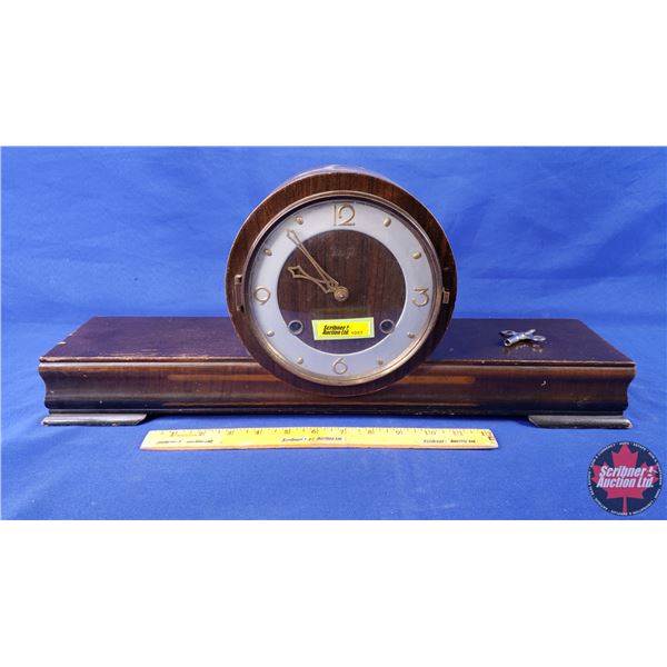 Art Deco Mantle Clock w/Key (8-1/2"H x 21-1/2"W x 5"D) (SEE PICS!)